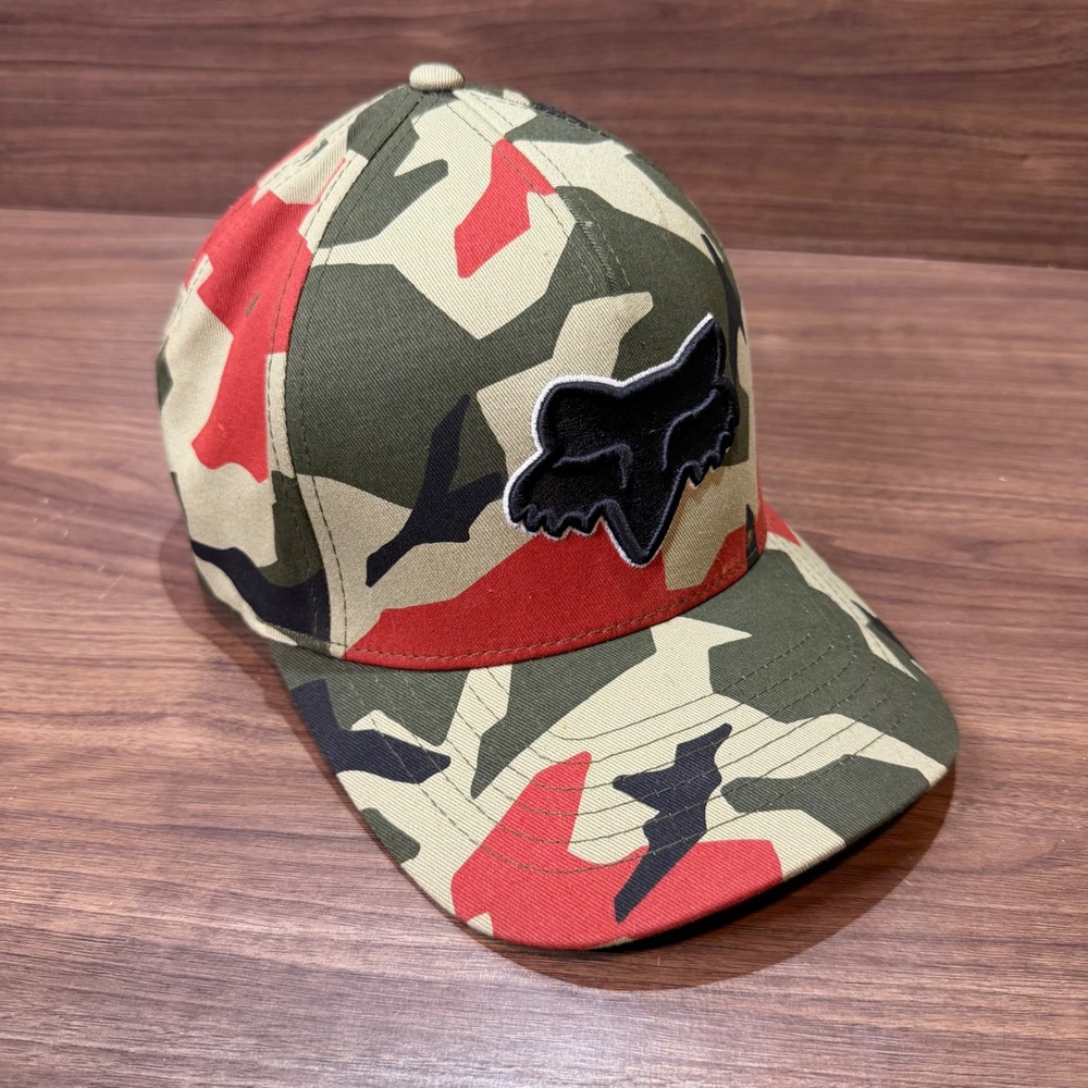 Fox Racing Hat Mens L/XL Red Green Camo Excellent Flexfit Embroidered Logo Cap